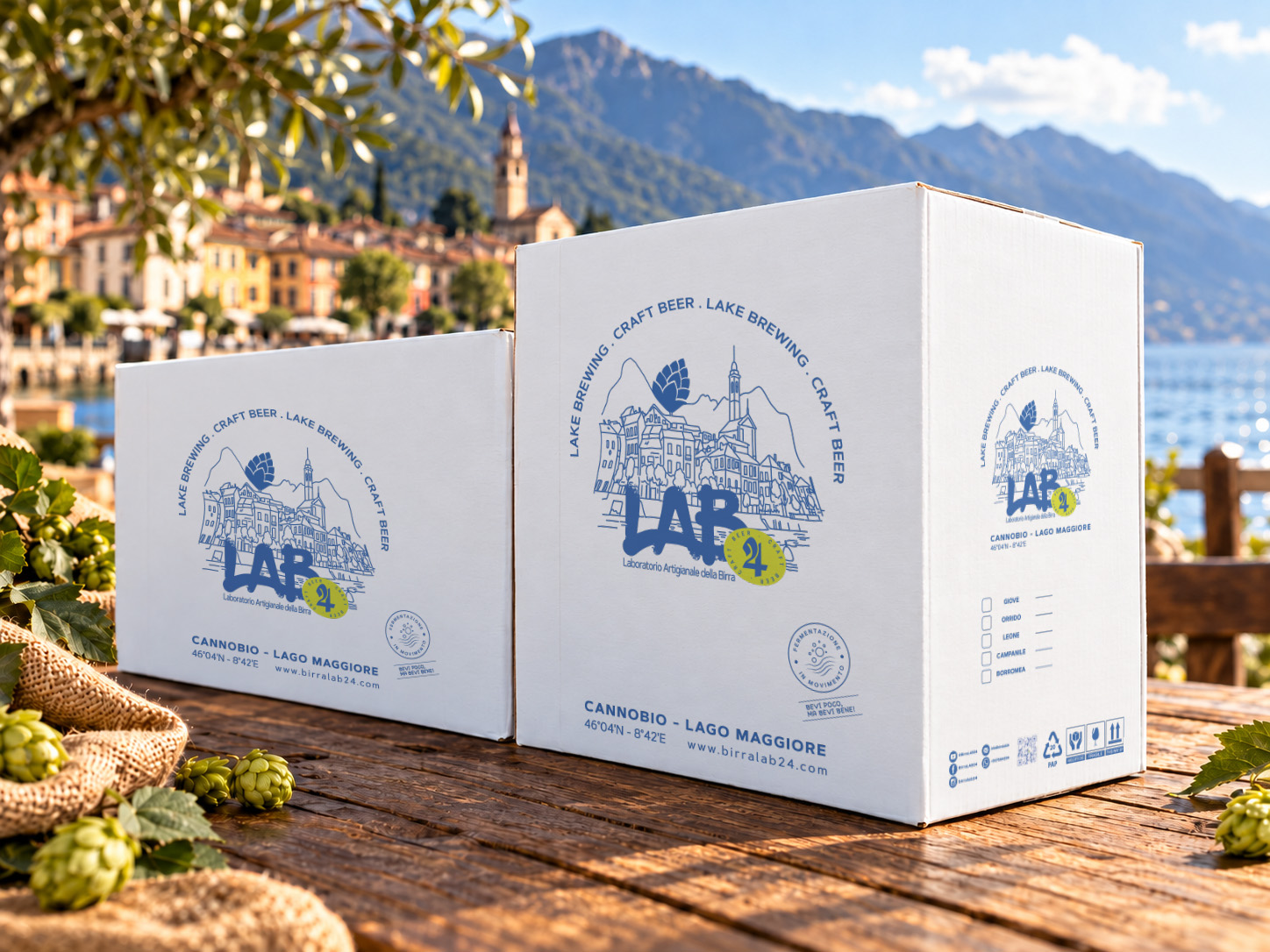 Scatole BirraLab24 progettate da Fucine Assolute, sul Lago Maggiore